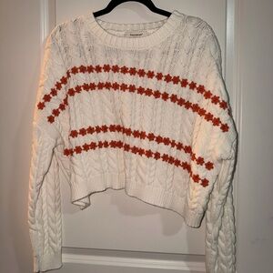 Francesca's Collections Cream Sweater with Orange Stripes
